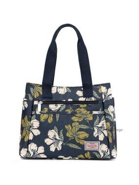 Nylon Convertible Tote Handbag with Flower - Large Shoulder Bag for Laptop